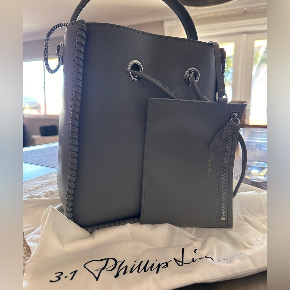 Philip Lim 3.1 grey Soleil bucket bag size small crossbody top handle leather - Picture 2 of 12
